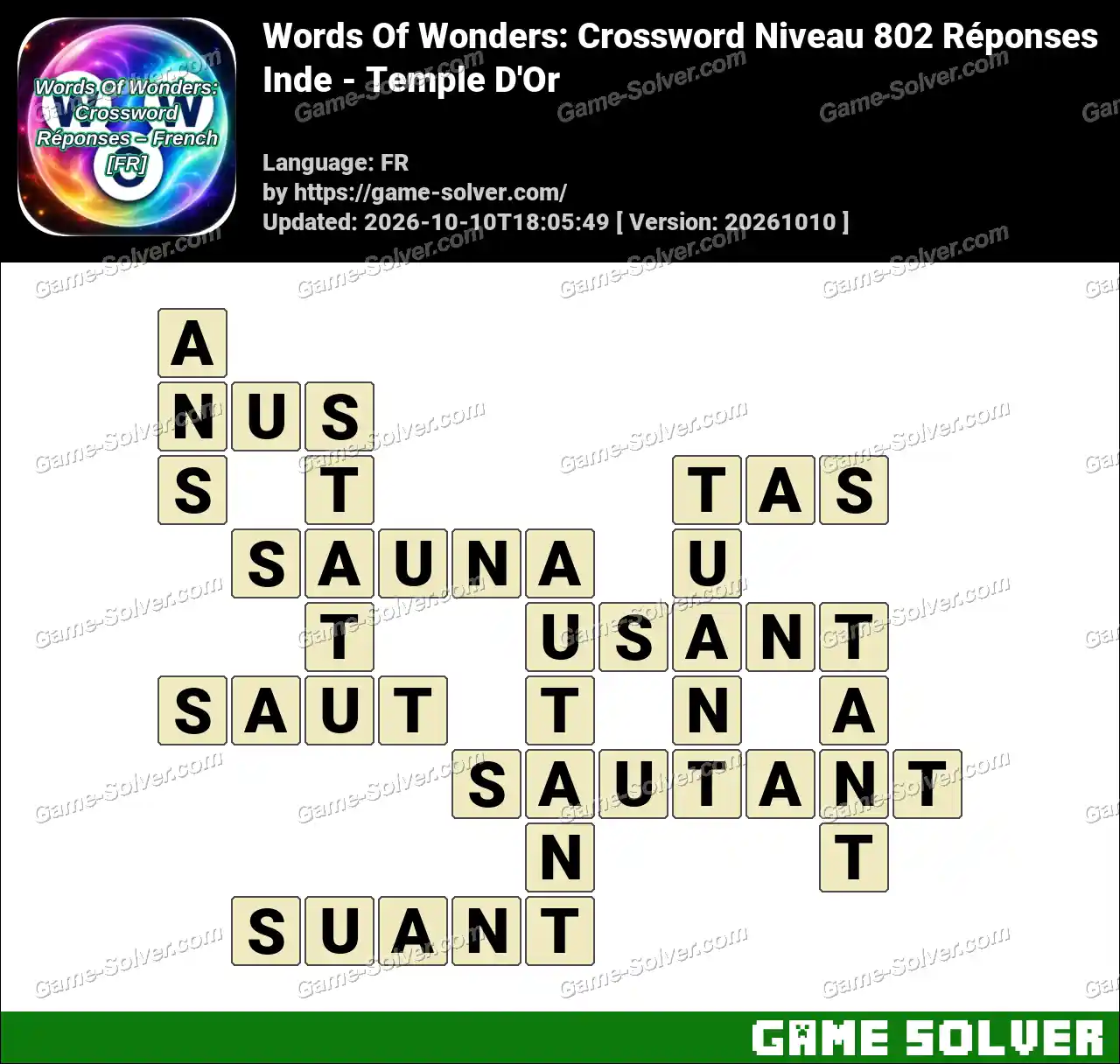 Words Of Wonders: Crossword Niveau 802 Réponses – Inde – Temple D’Or
